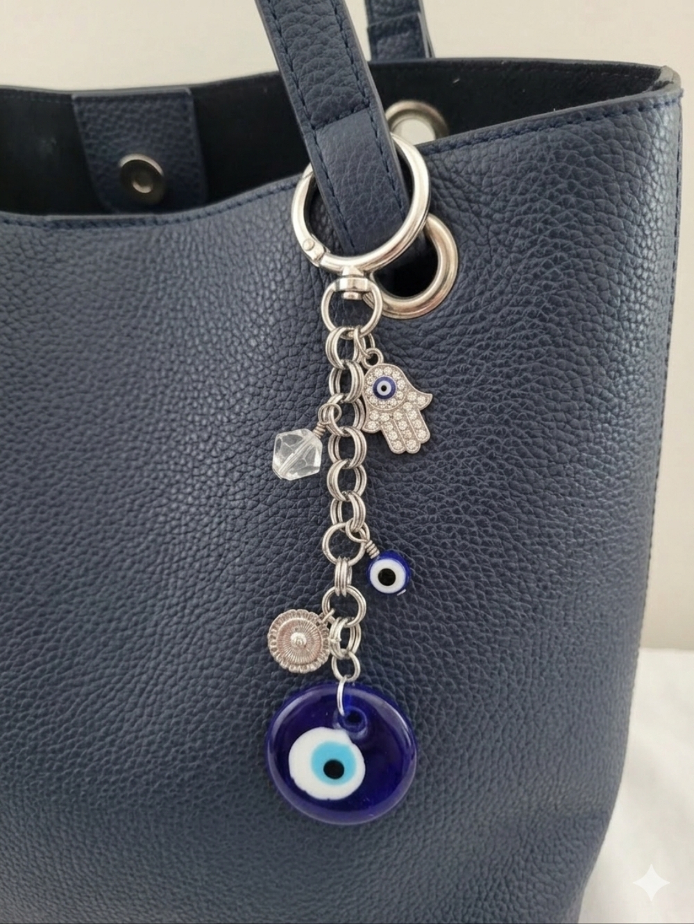 Boho Blue Evil Eye Hamsa Charm Keychain/Purse Charm Handmade